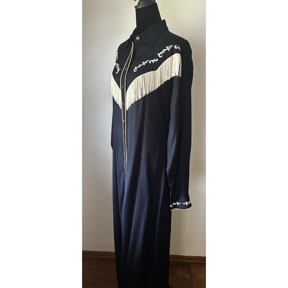 Rod’s Vintage 90’s Fringed Maxi Dress/Duster Embroidered Size XL Rodeo Cowgirl - Picture 3 of 16